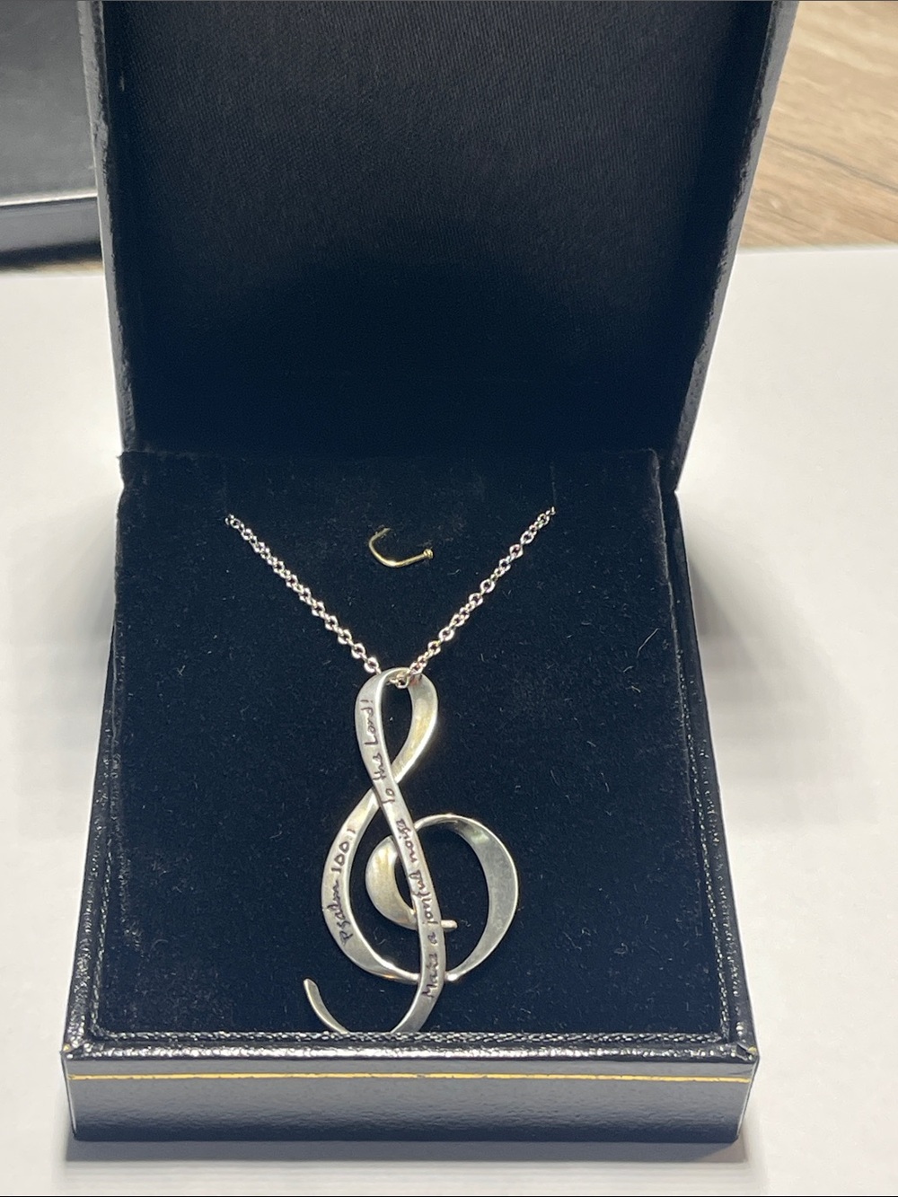 Sterling Silver Treble Clef Psalm 100:1 Pendant Necklace
